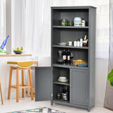 NNECW 3-Shelf Bookcase with Double Doors &amp Adjustable Shelves &amp Cabinet-Grey