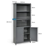 NNECW 3-Shelf Bookcase with Double Doors &amp Adjustable Shelves &amp Cabinet-Grey