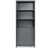 NNECW 3-Shelf Bookcase with Double Doors &amp Adjustable Shelves &amp Cabinet-Grey