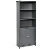 NNECW 3-Shelf Bookcase with Double Doors &amp Adjustable Shelves &amp Cabinet-Grey