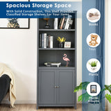 NNECW 3-Shelf Bookcase with Double Doors &amp Adjustable Shelves &amp Cabinet-Grey