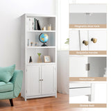 NNECW 3-Shelf Bookcase with Double Doors &amp Adjustable Shelves &amp Cabinet-White