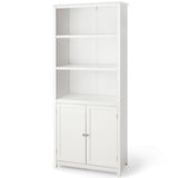 NNECW 3-Shelf Bookcase with Double Doors &amp Adjustable Shelves &amp Cabinet-White