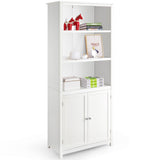 NNECW 3-Shelf Bookcase with Double Doors &amp Adjustable Shelves &amp Cabinet-White
