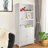 NNECW 3-Shelf Bookcase with Double Doors &amp Adjustable Shelves &amp Cabinet-White
