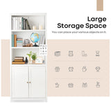 NNECW 3-Shelf Bookcase with Double Doors &amp Adjustable Shelves &amp Cabinet-White