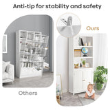 NNECW 3-Shelf Bookcase with Double Doors &amp Adjustable Shelves &amp Cabinet-White