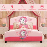 NNECW Kids Children Upholstered Platform Toddler Bed with Girl Pattern