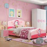 NNECW Kids Children Upholstered Platform Toddler Bed with Girl Pattern