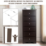 NNECW 6 Drawer Chest with Mental Knobs for Living Room-Brown
