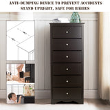 NNECW 6 Drawer Chest with Mental Knobs for Living Room-Brown