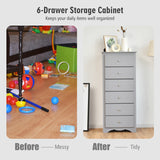NNECW 6 Drawer Chest with Mental Knobs for Living Room-Grey