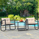 NNECW 3 Pieces Outdoor Rocking Bistro Set for Garden Backyard &amp Poolside-Beige