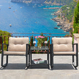 NNECW 3 Pieces Outdoor Rocking Bistro Set for Garden Backyard &amp Poolside-Beige