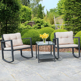 NNECW 3 Pieces Outdoor Rocking Bistro Set for Garden Backyard &amp Poolside-Beige