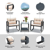 NNECW 3 Pieces Outdoor Rocking Bistro Set for Garden Backyard &amp Poolside-Beige