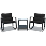 NNECW 3 Pieces Outdoor Rocking Bistro Set for Garden Backyard &amp Poolside-Black