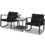 NNECW 3 Pieces Outdoor Rocking Bistro Set for Garden Backyard &amp Poolside-Black