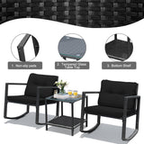 NNECW 3 Pieces Outdoor Rocking Bistro Set for Garden Backyard &amp Poolside-Black