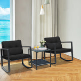 NNECW 3 Pieces Outdoor Rocking Bistro Set for Garden Backyard &amp Poolside-Black