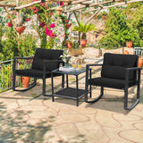 NNECW 3 Pieces Outdoor Rocking Bistro Set for Garden Backyard &amp Poolside-Black