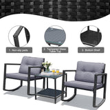NNECW 3 Pieces Outdoor Rocking Bistro Set for Garden Backyard &amp Poolside-Gray