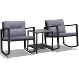 NNECW 3 Pieces Outdoor Rocking Bistro Set for Garden Backyard &amp Poolside-Gray