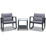NNECW 3 Pieces Outdoor Rocking Bistro Set for Garden Backyard &amp Poolside-Gray