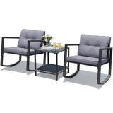 NNECW 3 Pieces Outdoor Rocking Bistro Set for Garden Backyard &amp Poolside-Gray
