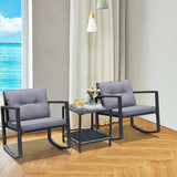 NNECW 3 Pieces Outdoor Rocking Bistro Set for Garden Backyard &amp Poolside-Gray