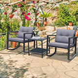 NNECW 3 Pieces Outdoor Rocking Bistro Set for Garden Backyard &amp Poolside-Gray