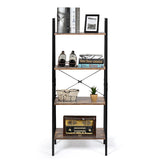 NNECW Industrial 4-Tier Ladder Bookshelf with Metal Frame