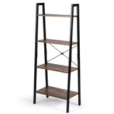 NNECW Industrial 4-Tier Ladder Bookshelf with Metal Frame