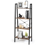 NNECW Industrial 4-Tier Ladder Bookshelf with Metal Frame