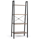NNECW Industrial 4-Tier Ladder Bookshelf with Metal Frame