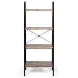 NNECW Industrial 4-Tier Ladder Bookshelf with Metal Frame
