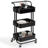 NNECW 3-Tier Metal Rolling Utility Cart with Lockable Wheels for Kitchen Office
