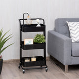NNECW 3-Tier Metal Rolling Utility Cart with Lockable Wheels for Kitchen Office