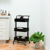 NNECW 3-Tier Metal Rolling Utility Cart with Lockable Wheels for Kitchen Office