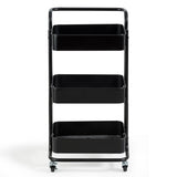 NNECW 3-Tier Metal Rolling Utility Cart with Lockable Wheels for Kitchen Office