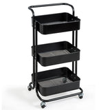 NNECW 3-Tier Metal Rolling Utility Cart with Lockable Wheels for Kitchen Office