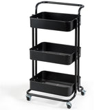 NNECW 3-Tier Metal Rolling Utility Cart with Lockable Wheels for Kitchen Office