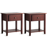 NNECW Bedside Tables with Drawer and Storing Shelf for Bedroom/Living Room/Bathroom/Office-Brown-2 pieces
