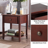 NNECW Bedside Tables with Drawer and Storing Shelf for Bedroom/Living Room/Bathroom/Office-Brown-1 piece