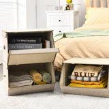 NNECW Large Stackable Bins Cubes with Lids Storage Organizers-Coffee