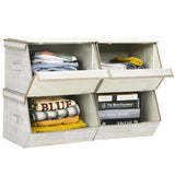 NNECW Large Stackable Bins Cubes with Lids Storage Organizers-Coffee