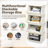 NNECW Large Stackable Bins Cubes with Lids Storage Organizers-Coffee