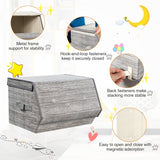 NNECW Large Stackable Bins Cubes with Lids Storage Organizers-Grey