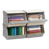 NNECW Large Stackable Bins Cubes with Lids Storage Organizers-Grey
