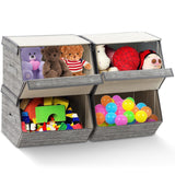 NNECW Large Stackable Bins Cubes with Lids Storage Organizers-Grey